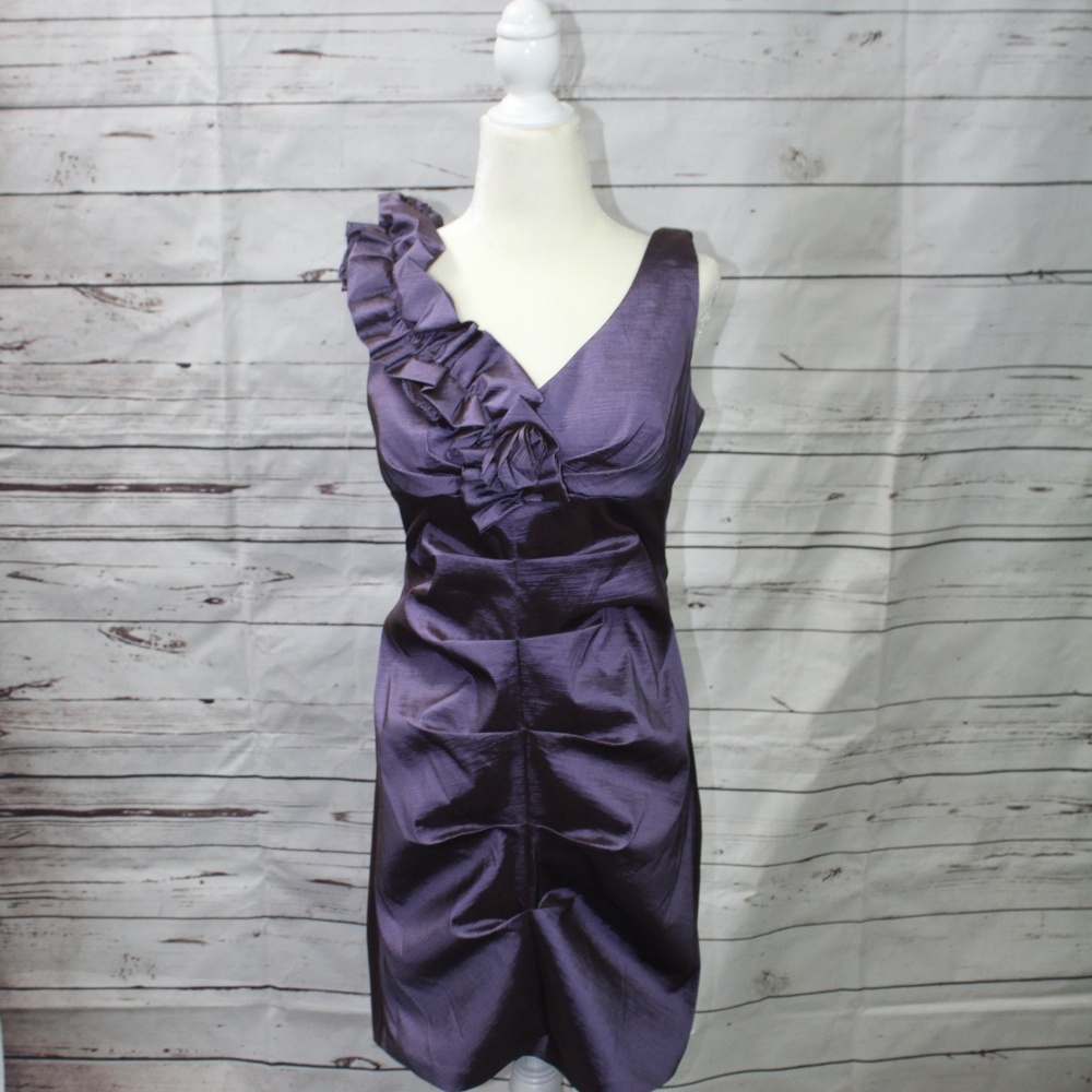 Rosette and Ruched Purple Party Dress